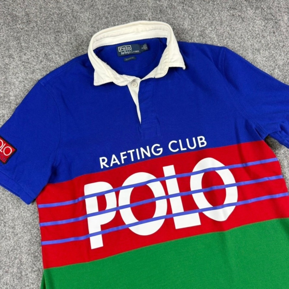 Polo Ralph Lauren Rugby Shirt Mens Medium Blue Colorblock Rafting Club Hi Tech